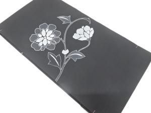 未使用品　塩瀬　花唐草模様　刺繍　名古屋帯